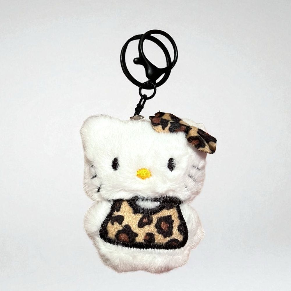Big Hello Kitty Leopard Dress Plush Keychain Purse Charm